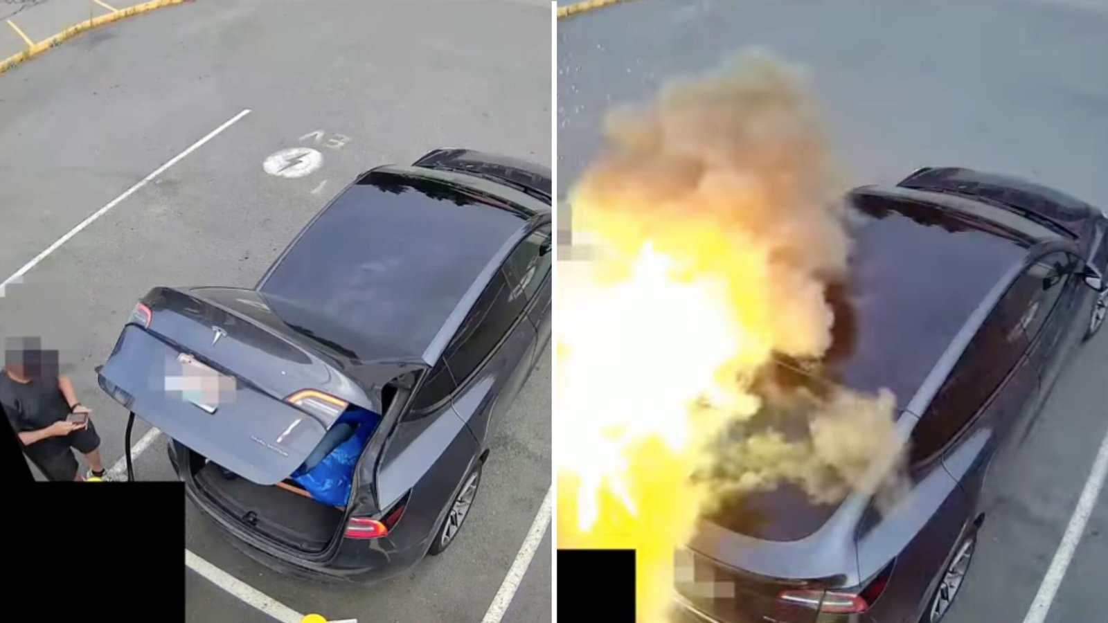 Registran en vídeo la explosión de un cargador para coche eléctrico segundos después de conectar un Tesla