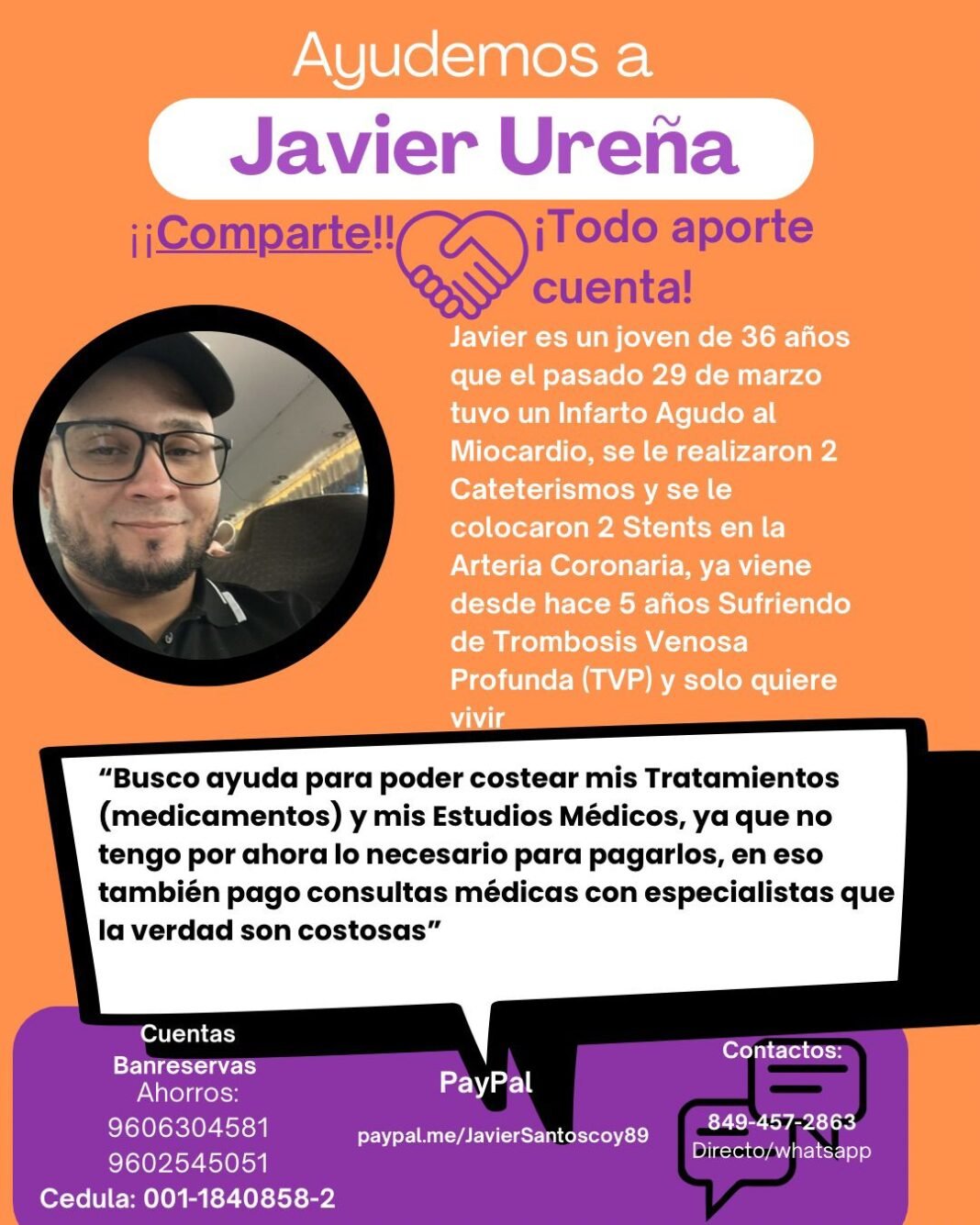 Solicitan ayuda económica para joven de Pedernales tras sufrir infarto agudo al miocardio